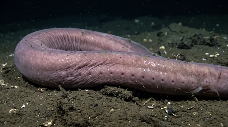 Pez bruja largo y rosado enroscado sobre el oscuro fondo marino